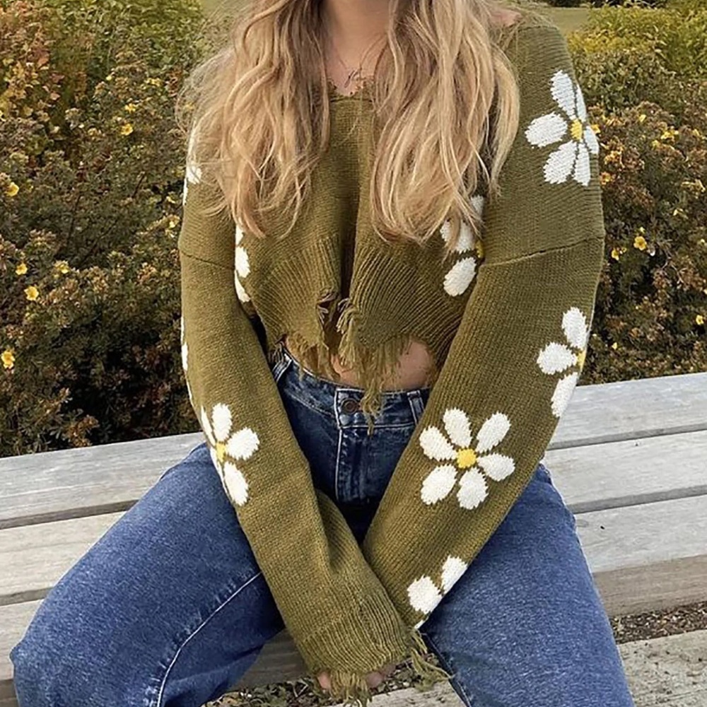 Floral Distressed Sweater